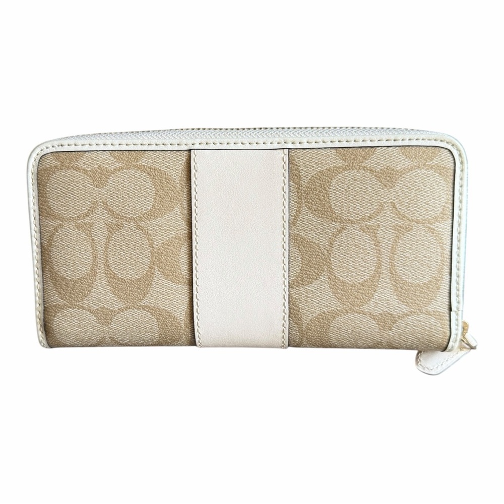 Coach Beige Signature Canvas Zip Wallet with Cream Trim - Picture 7 of 12